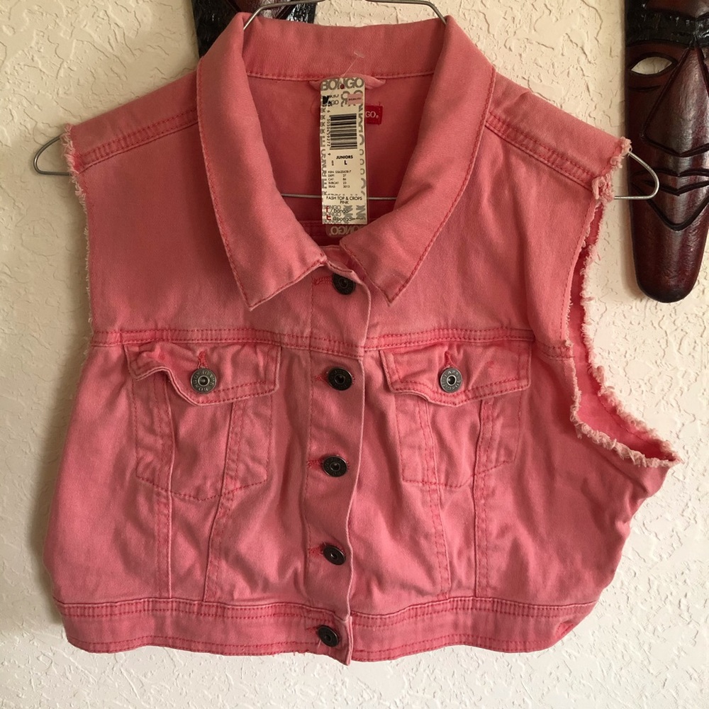 Pink crop top jean no sleeve jacket